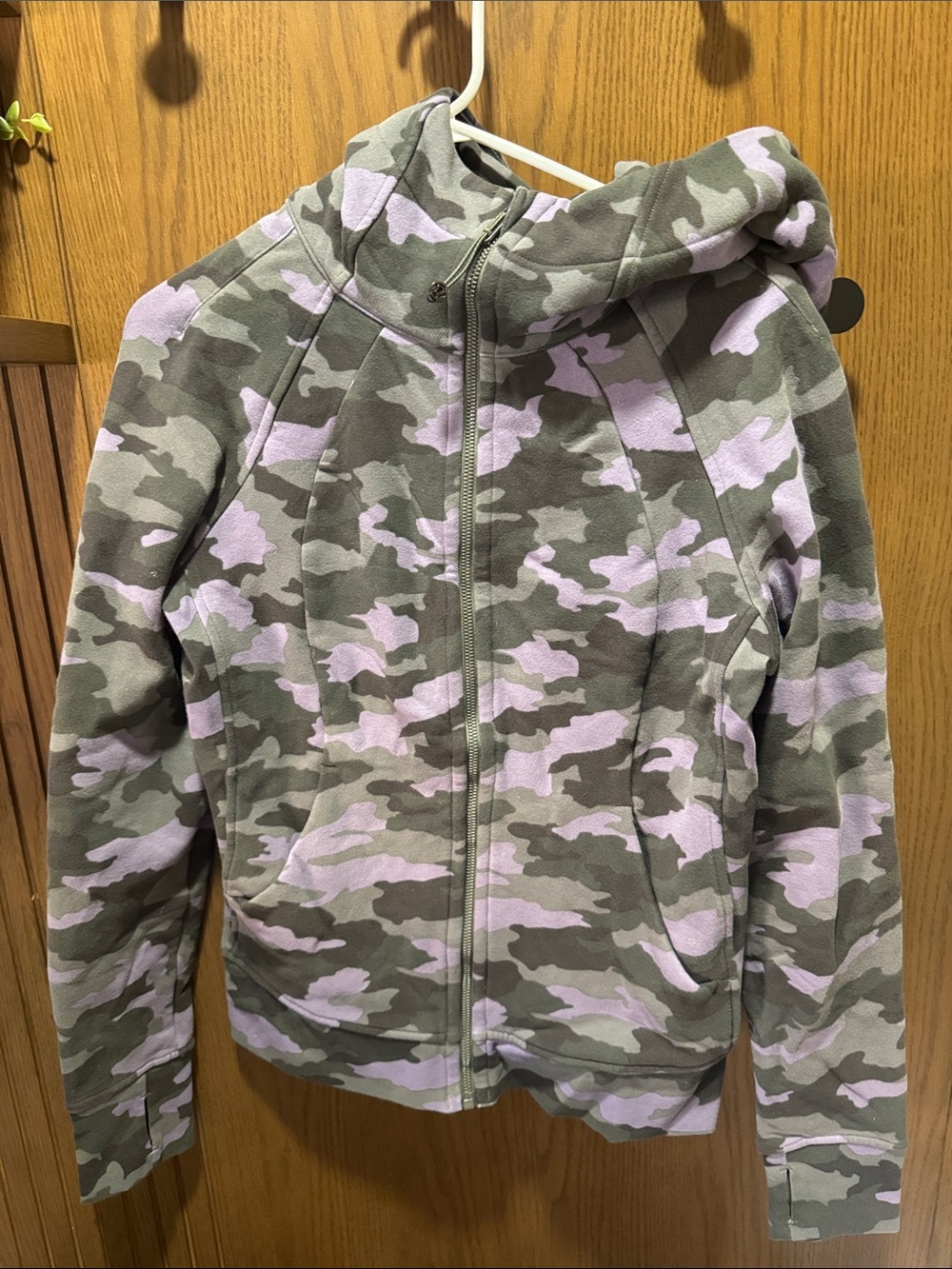 Camo Zip-Up Hoodie in Olive & Lavender